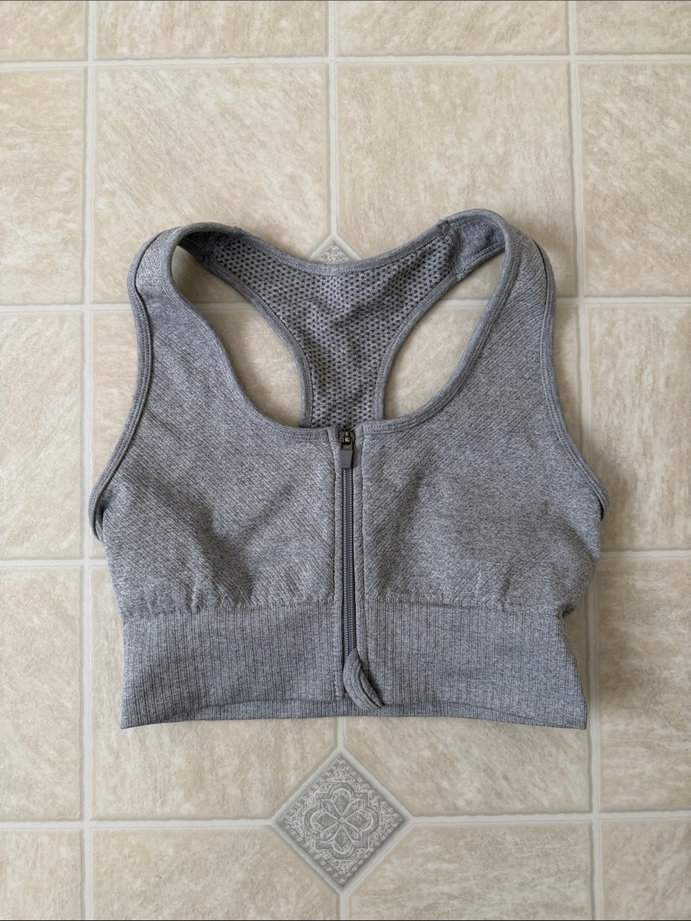 Grey Front Zip Sports Bra